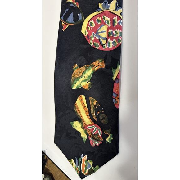 MARTIN WONG Napa Silk Tie Men's Fish Aquarium Koi Abstract Watercolor Necktie - Picture 2 of 5